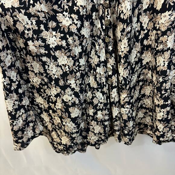 Anne Klein Vintage VTG A Line Black Floral Long Sleeve Buttons Short Dress 4 - Picture 6 of 8